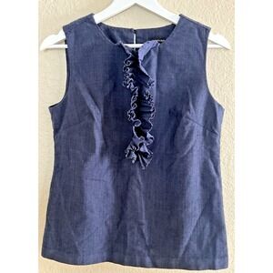 Banana Republic‎ women's sleeveless ruffle denim blouse 95% wool SZ 6 blue
